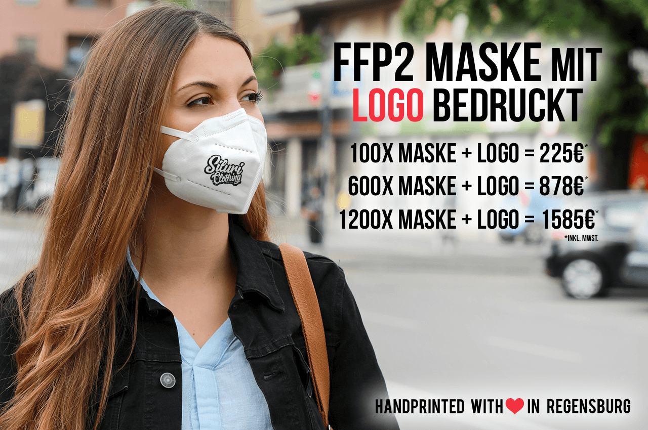 FFP2 Maske mit Logo bedrucken Damen mit bedruckter FFP2 Maske